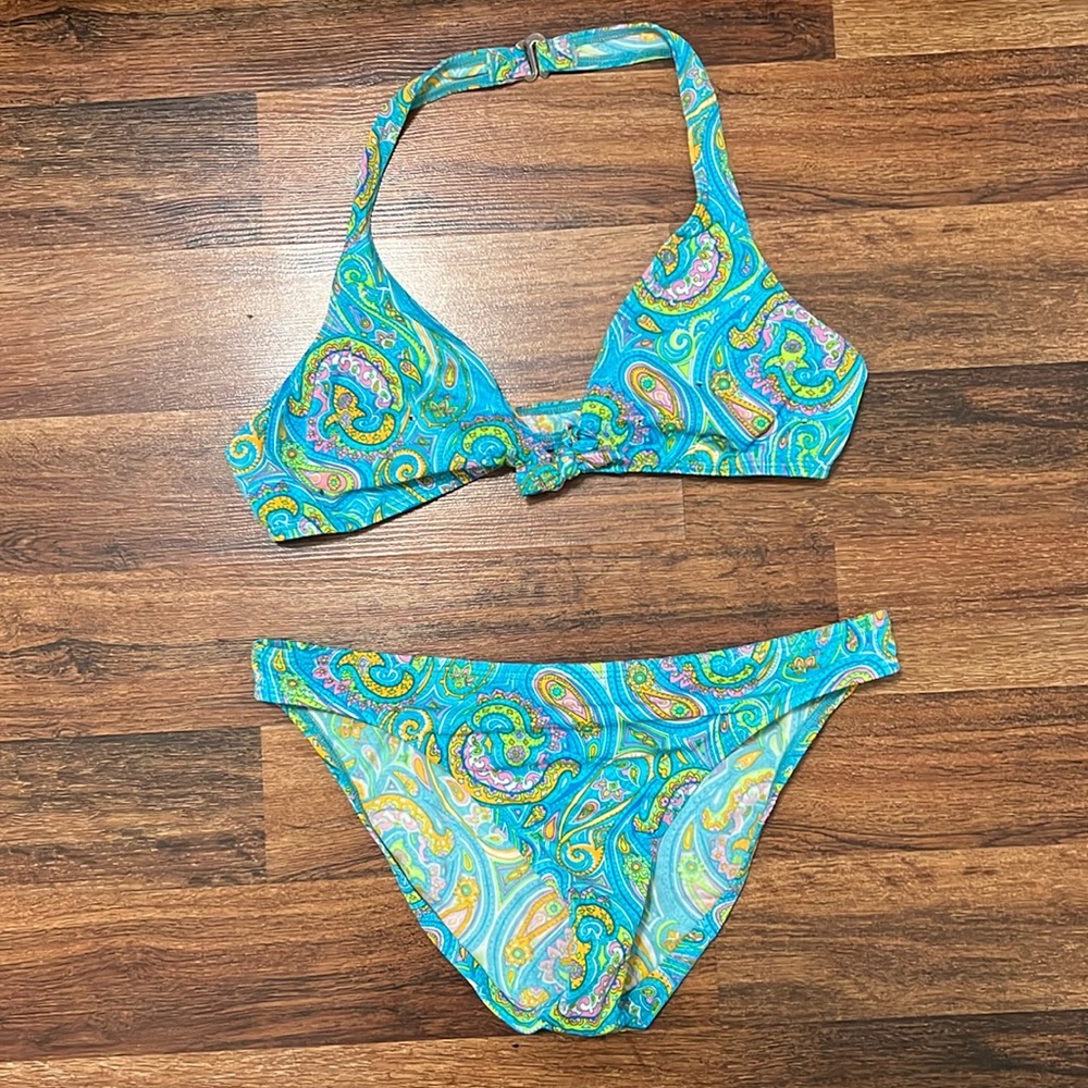 Daffy Waterwear 90's Vintage Paisley Bikini L bottom M set